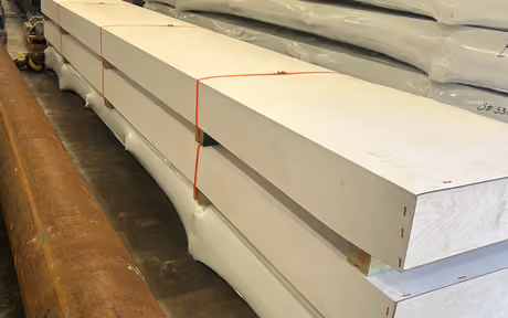 A bolt-together bridge kit stacked and banded flat for shipping.
