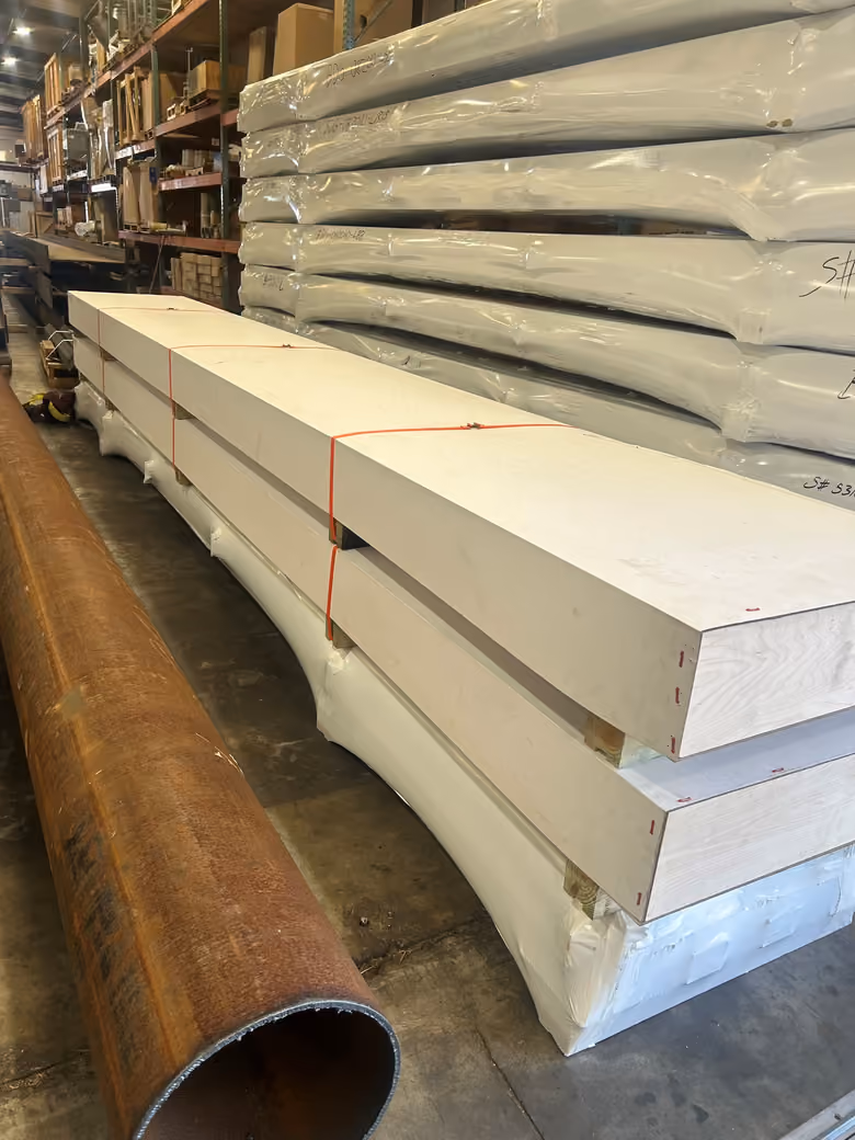 A bolt-together bridge kit stacked and banded flat for shipping.