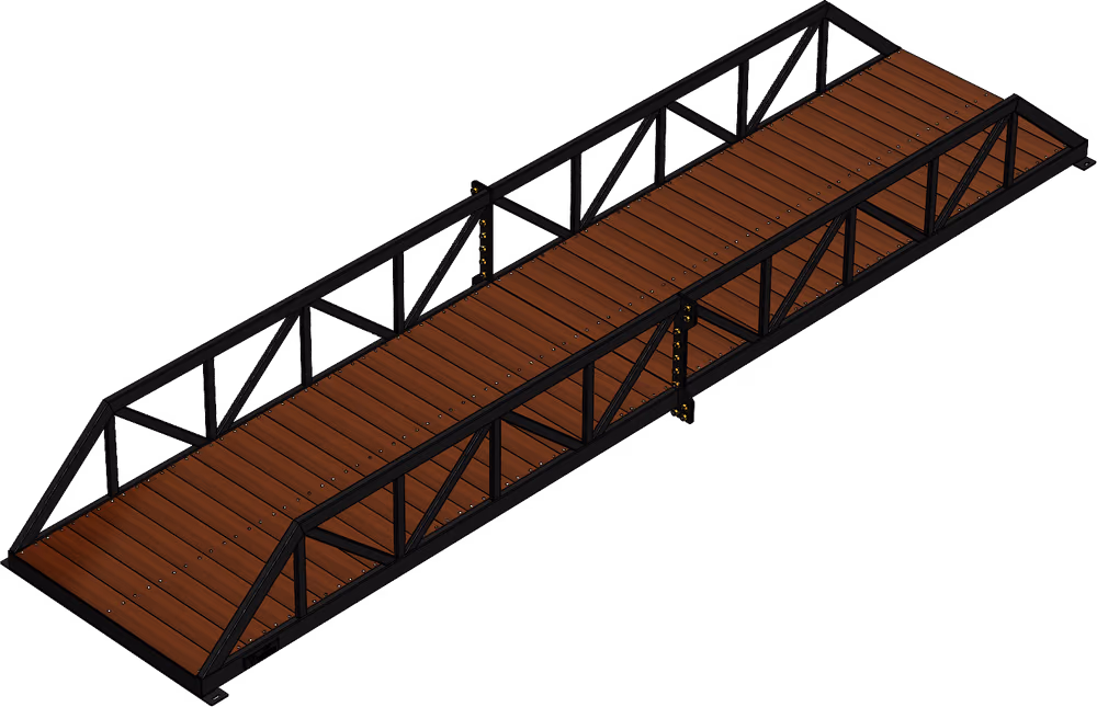 An eight foot by forty foot utility truss bridge with a forty two inch truss and timber deck, shown in three-quarter view.