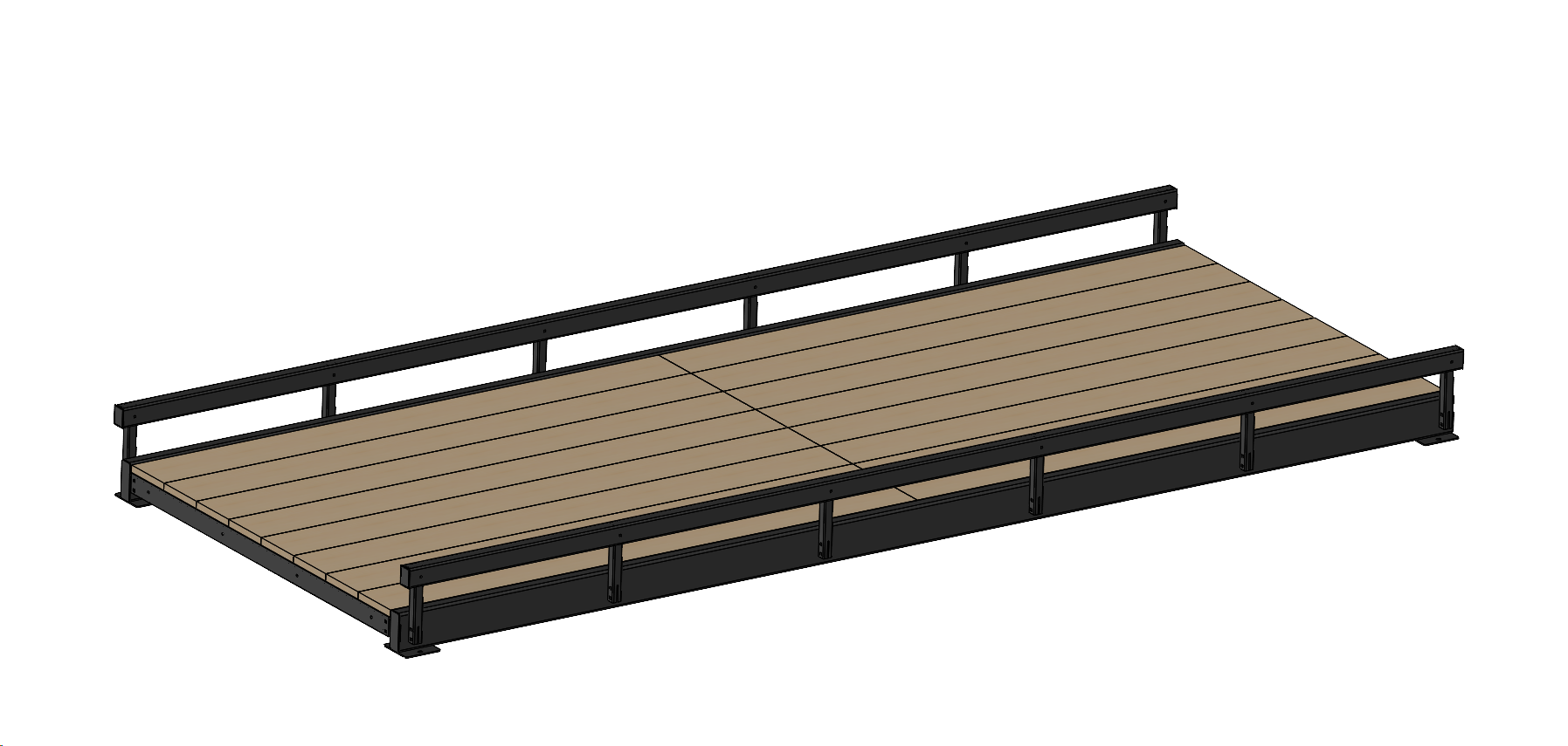 Pedestrian bridge with timber deck and steel railing for trail access.