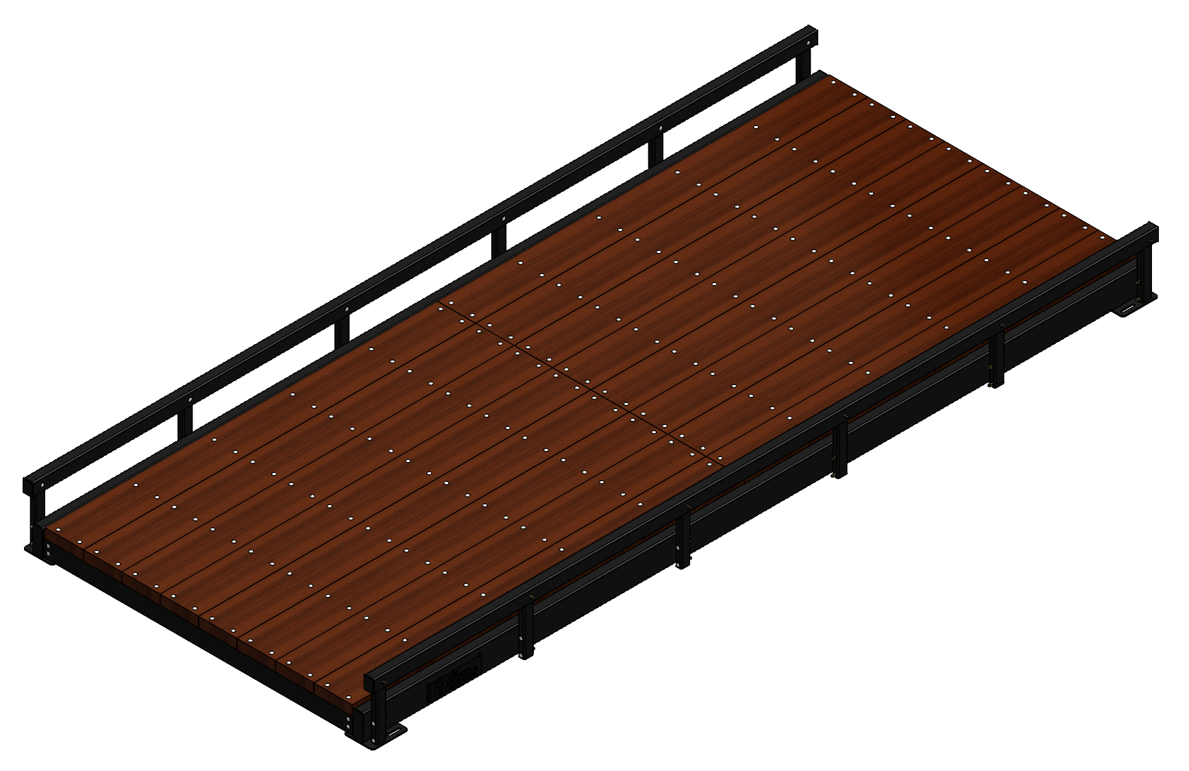 Pedestrian bridge with timber deck and steel railing for trail access.